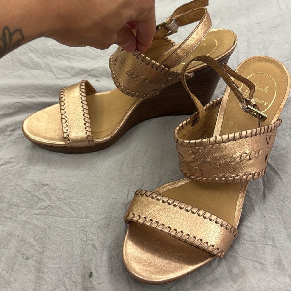 Jack Rogers Rose gold wedge sandals. 9.5